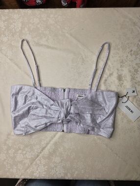 Jason Wu NWT Metallic Lavender Linen Bow Front Crop Top Smocked S